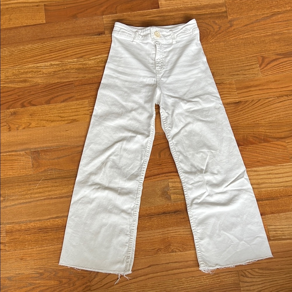 Zara white Denim Trousers jeans wide leg sailor 11/12